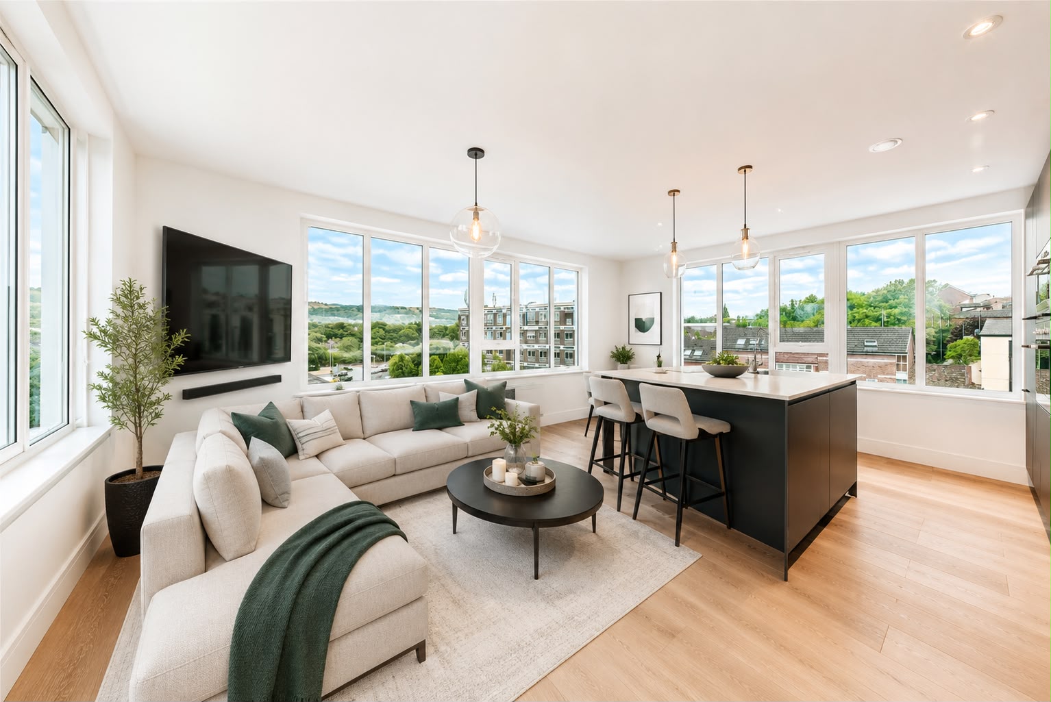 Living and dining space with far-reaching views