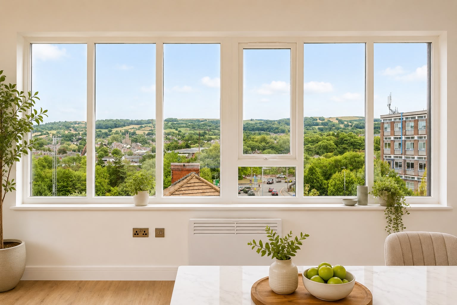 Living space window with views across Macclesfield